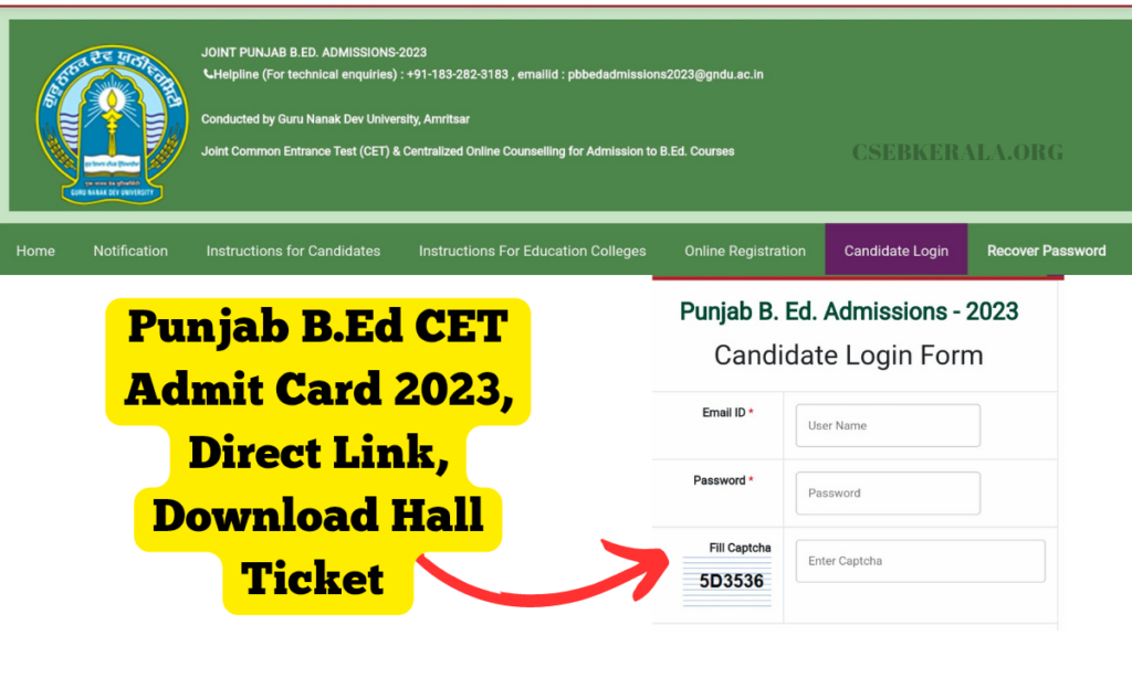 Punjab B.Ed CET Admit Card 2023