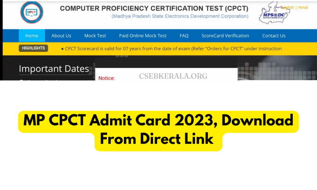 MP CPCT Admit Card 2023