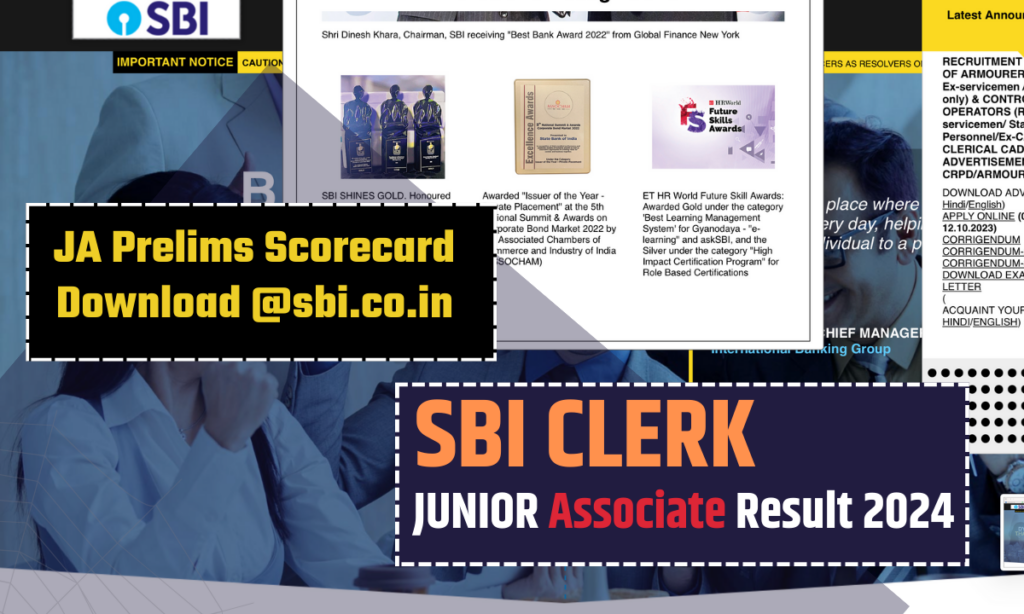 SBI Clerk Result 2024, JA Prelims Scorecard Download @sbi.co.in