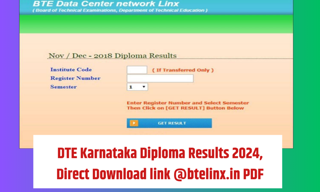 DTE Karnataka Diploma Results 2024, Direct Download link @btelinx.in PDF