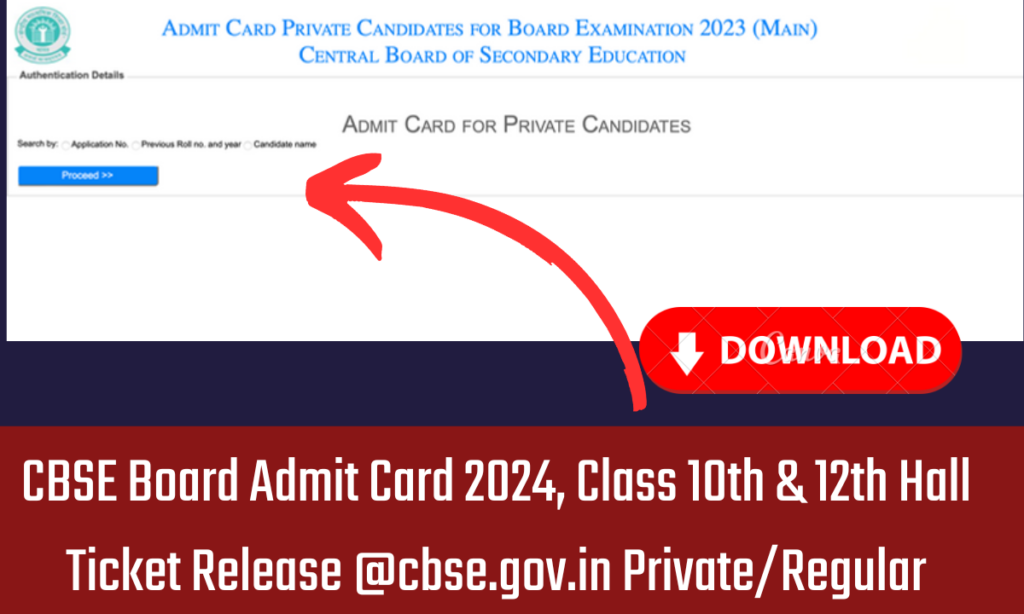 CBSE Board Admit Card 2024, Class 10th & 12th Hall Ticket Release @cbse.gov.in Private/Regular