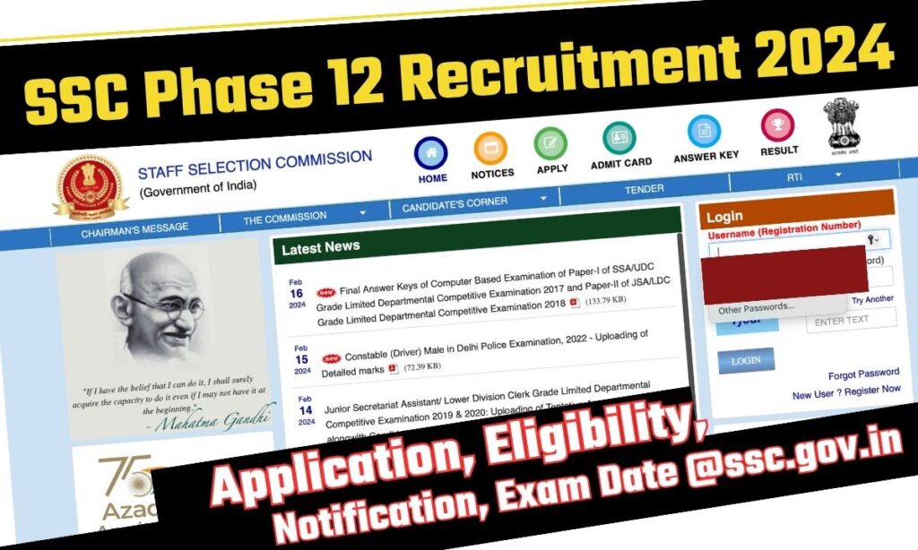 SSC Selection Posts Phase 12 Recruitment 2024,Notification Eligibility  (Direct Link) @ssc.nic.in