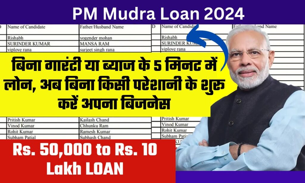 Rs. 50,000 to Rs. 10 Lakh Mudra Loan 2024:बिना गारंटी या ब्याज के 5 मिनट में लोन, अब बिना किसी परेशानी के शुरू करें अपना बिजनेस