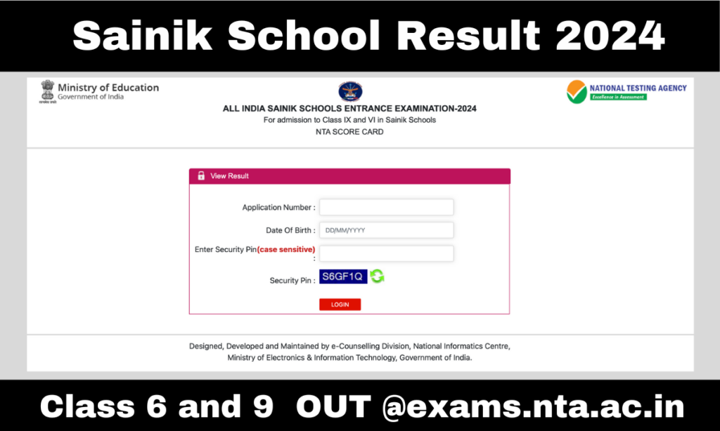Sainik School Result 2024 Class 6 & 9