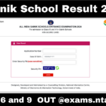 Sainik School Result 2024 Class 6 & 9 LIVE (Direct Link) www.exams.nta.ac.in