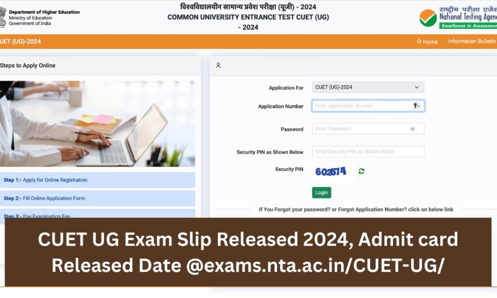 CUET UG Exam Slip Released 2024, Admit card Released Date @exams.nta.ac.in/CUET-UG/