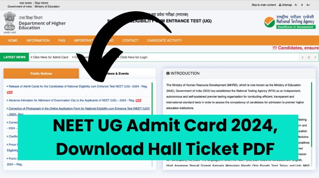 NEET UG Admit Card 2024, @exams.nta.ac.in/NEET/ Download Hall Ticket PDF